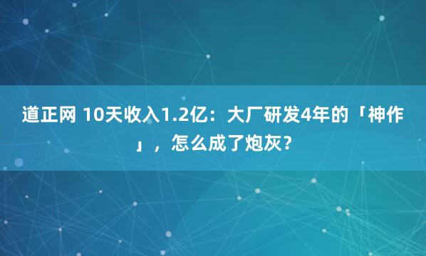 道正网 10天收入1.2亿：大厂研发4年的「神作」，怎么成了炮灰？